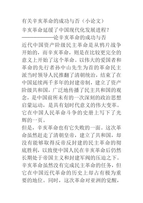 有关辛亥革命的成功与否的讨论