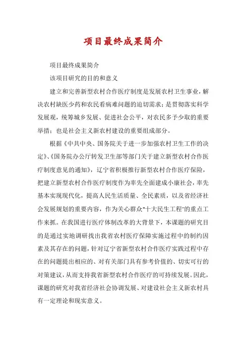 项目最终成果简介
