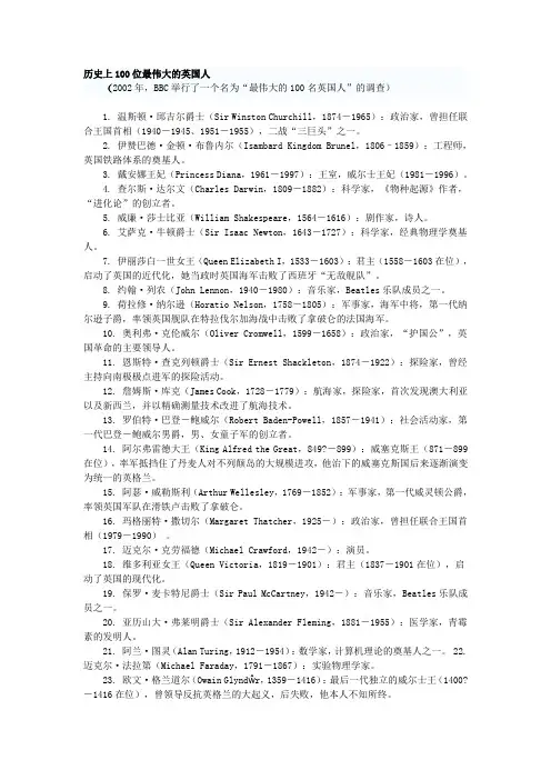 历史上100位最伟大的英国人