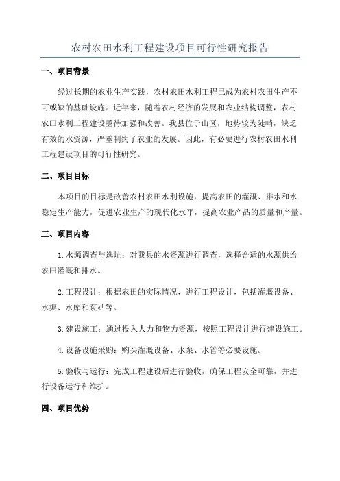 农村农田水利工程建设项目可行性研究报告