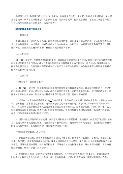 初二物理备课组工作计划