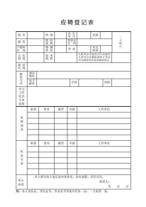 应聘登记表模板