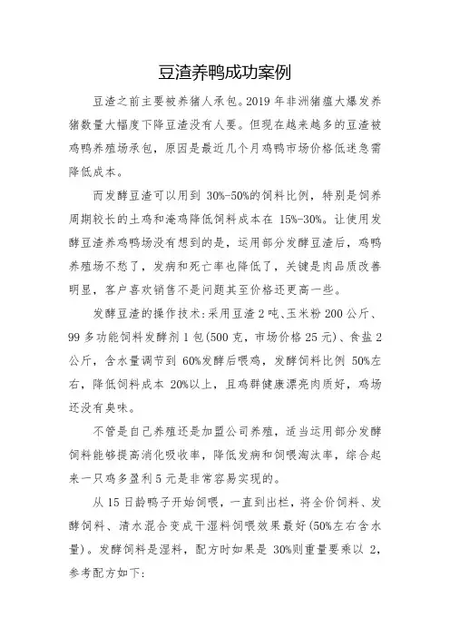 豆渣养鸭成功案例