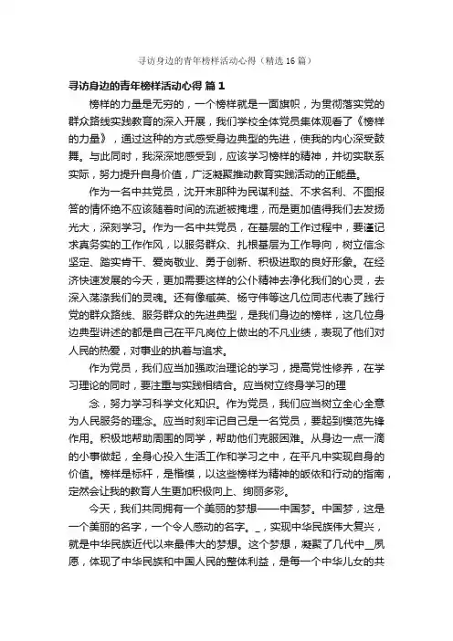 寻访身边的青年榜样活动心得（精选16篇）