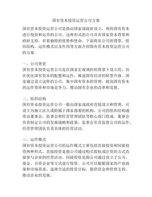国有资本投资运营公司方案