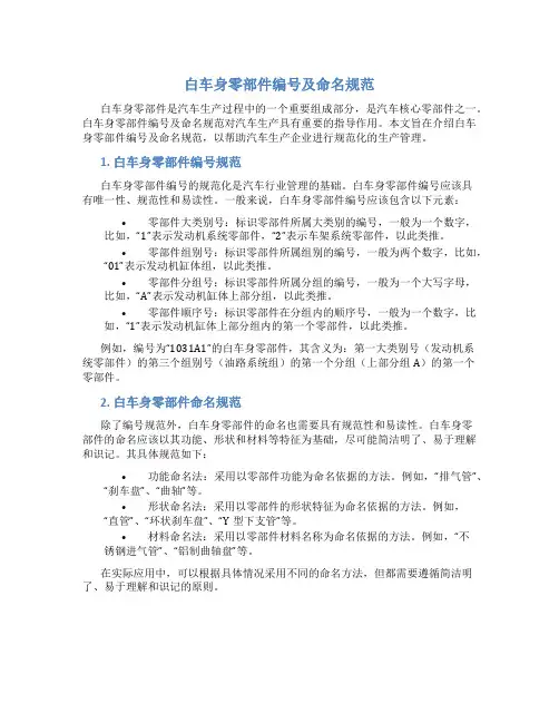 白车身零部件编号及命名规范
