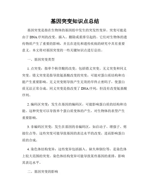 基因突变知识点总结