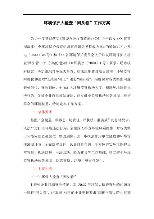 环境保护大检查“回头看”工作方案