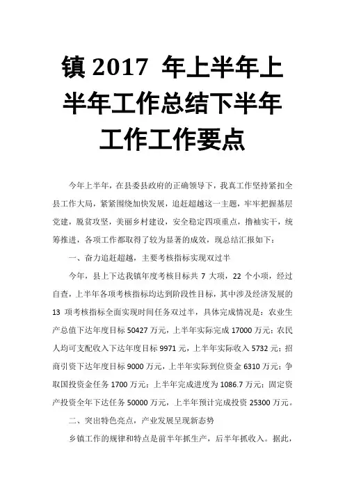 镇2017 年上半年上半年工作总结下半年工作工作要点