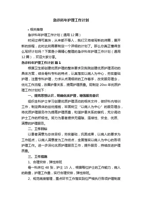 急诊科年护理工作计划