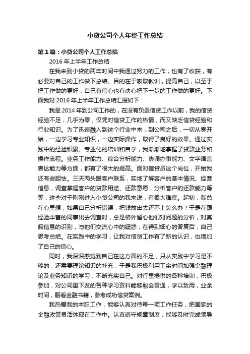 小贷公司个人年终工作总结