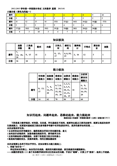 2012-2013年海淀区高三年级第一学期期末试题(文科)讲评