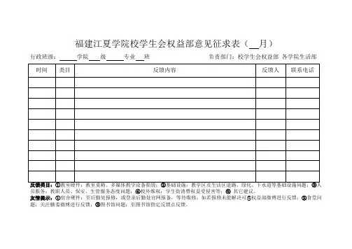 福建江夏学院校学生会权益部意见征求表、汇总表 - 副本