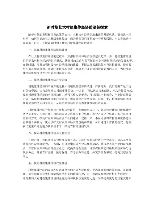 新时期壮大村级集体经济的途径探索
