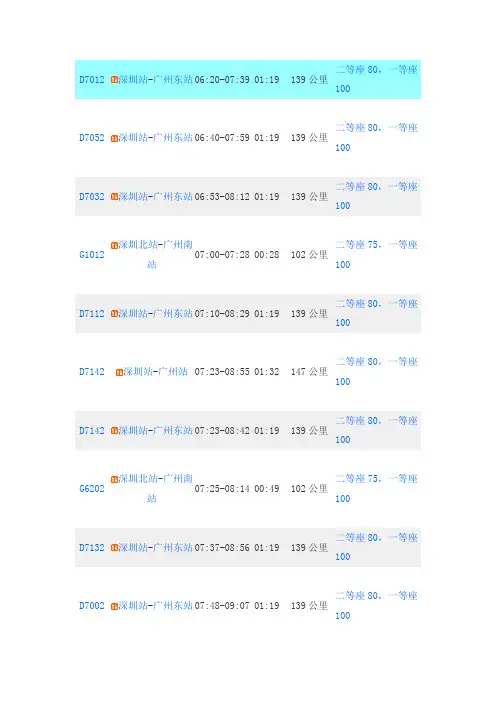 深圳到广州的火车时刻表