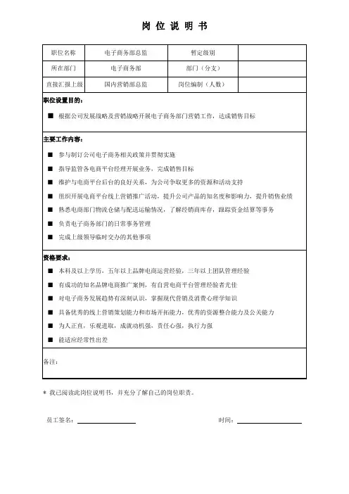 岗位说明书-电子商务部总监