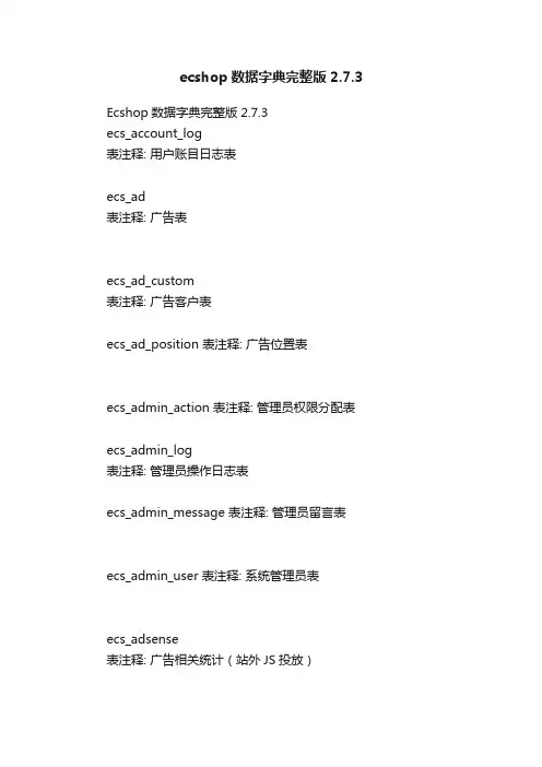 ecshop数据字典完整版2.7.3