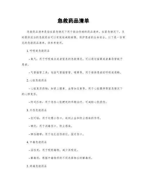急救药品清单