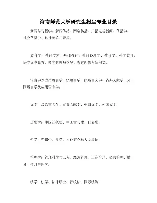 海南师范大学研究生招生专业目录