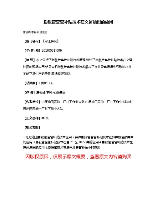 膨胀管套管补贴技术在文留油田的应用