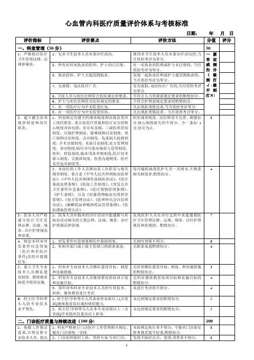 心血管内科医疗质量评价体系与考核标准