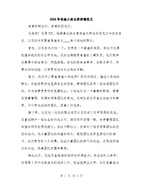 2024年竞选小组长演讲稿范文(3篇)