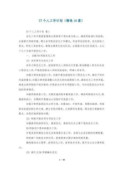 IT个人工作计划(精选10篇)