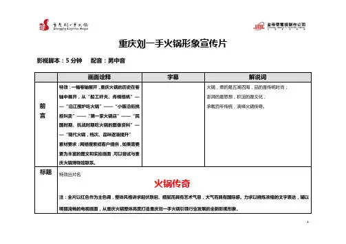 重庆刘一手火锅形象宣传片脚本