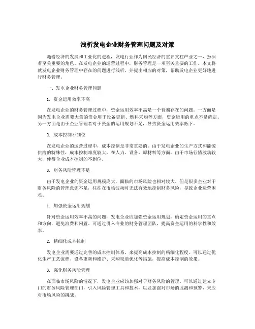 浅析发电企业财务管理问题及对策