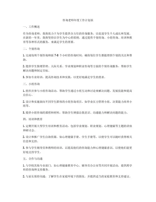 咨询老师年度工作计划表