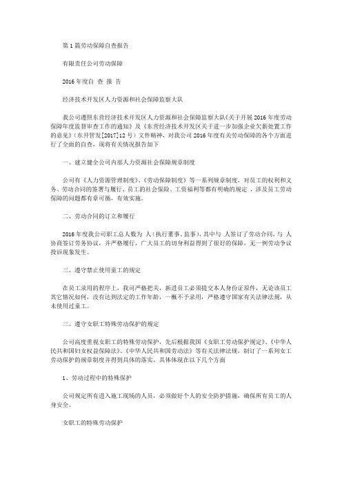 劳动保障工作自查报告.doc
