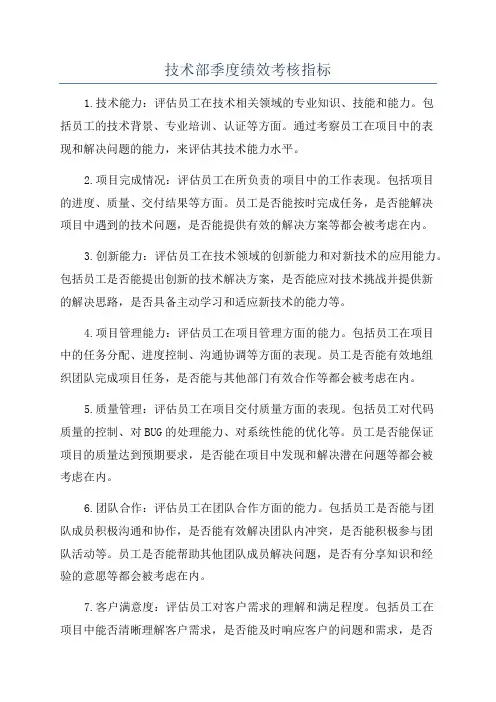 技术部季度绩效考核指标