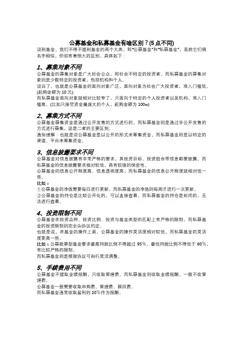 公募基金和私募基金有啥区别？(5点不同)