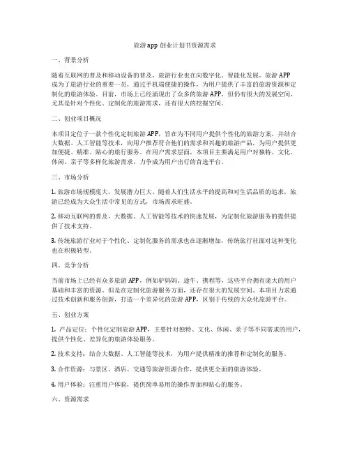 旅游app创业计划书资源需求