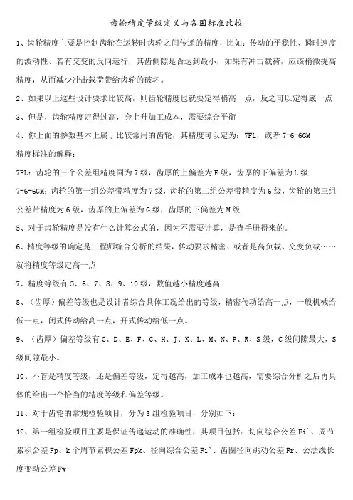 齿轮精度等级定义与比较