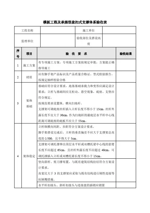 模板工程及承插型盘扣式支撑体系验收表