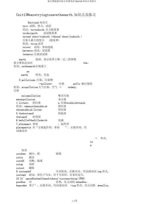 版人教版新目标九年级英语Unit13知识点及练习