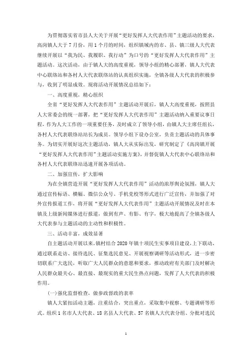 “更好发挥人大代表作用”主题活动总结(精选)