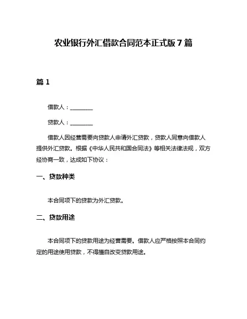 农业银行外汇借款合同范本正式版7篇