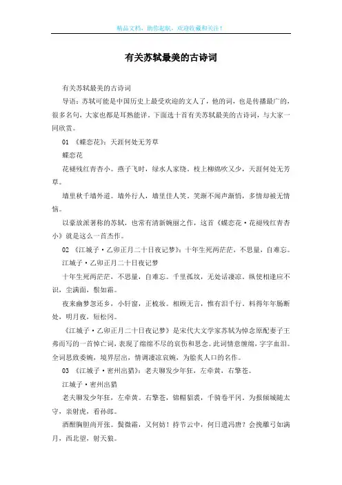 有关苏轼最美的古诗词