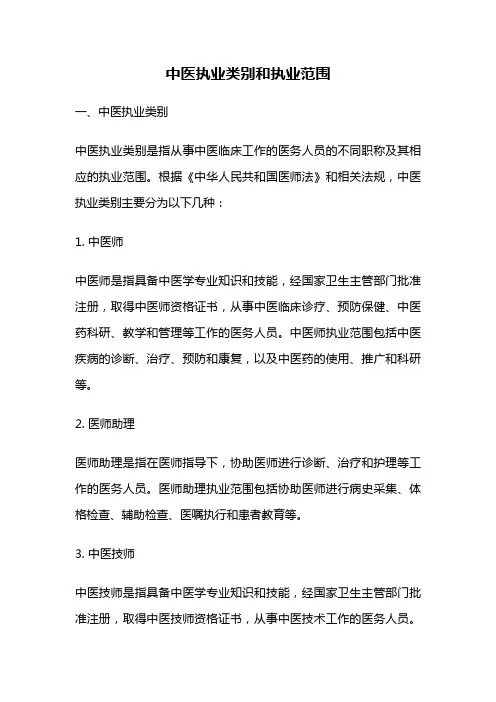 中医执业类别和执业范围
