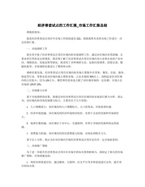 经济普查试点的工作汇报_市场工作汇报总结