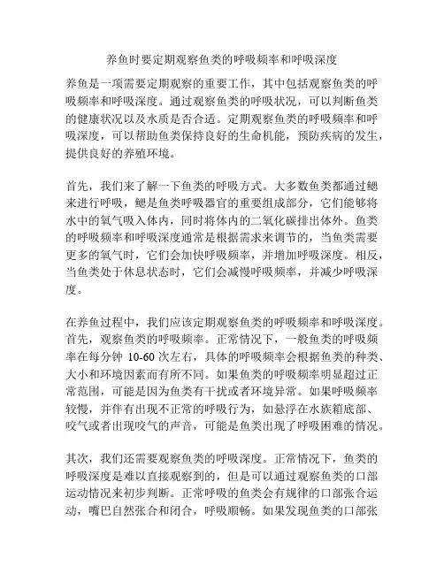 养鱼时要定期观察鱼类的呼吸频率和呼吸深度