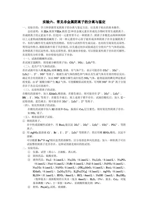 实验六、常见非金属阴离子的分离与鉴定