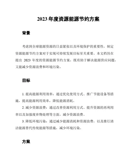 2023年度资源能源节约方案