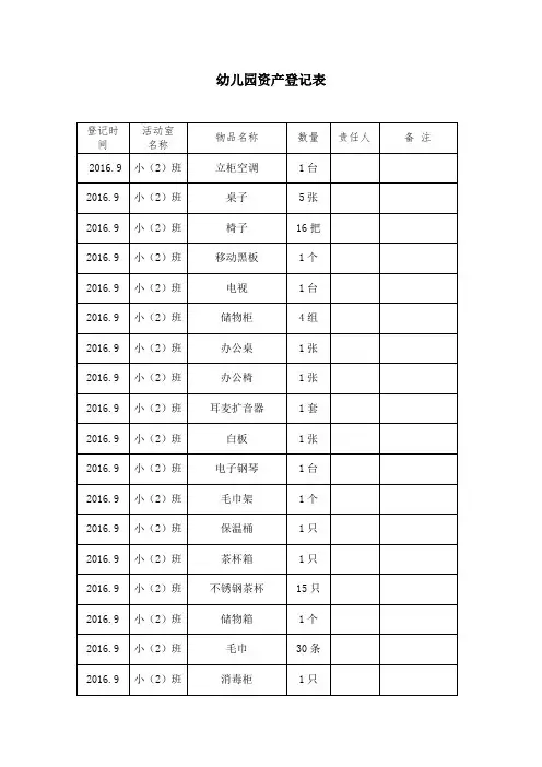 幼儿园小班固定资产登记