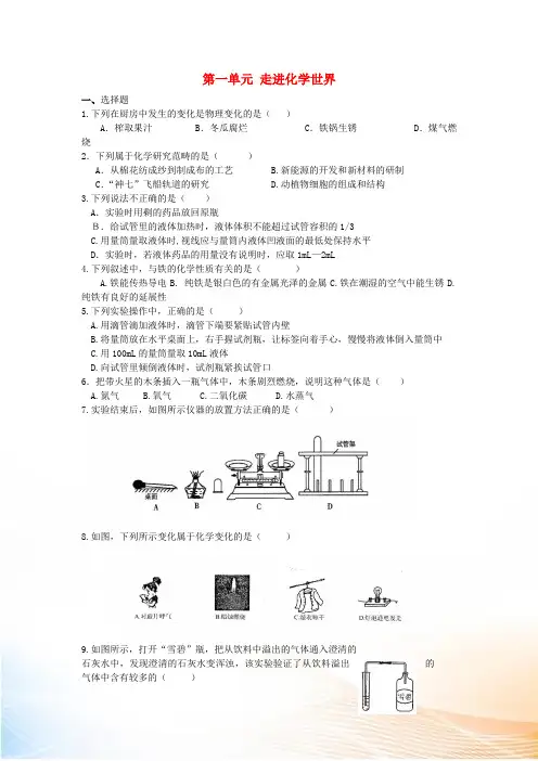 九年级化学上册 第一单元 走进化学世界综合训练(新版)新人教版