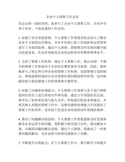 企业个人督察工作总结