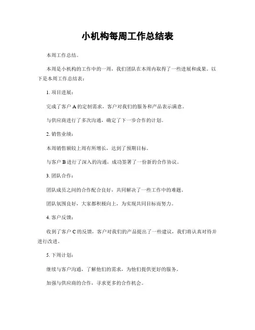 小机构每周工作总结表