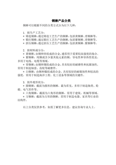 铜棒产品分类